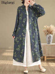 Oversized Spring Flower Print Long Shirts Dress Women Loose Pleated Fashion Casual Ladies Dresses Long Sleeve Woman Shirt Dress