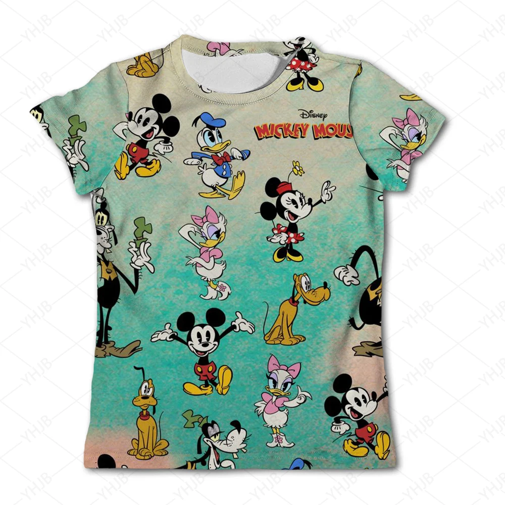 Camiseta de Disney para niños y niñas, ropa de calle de manga corta, Minnie, Mickey Mouse, navidad