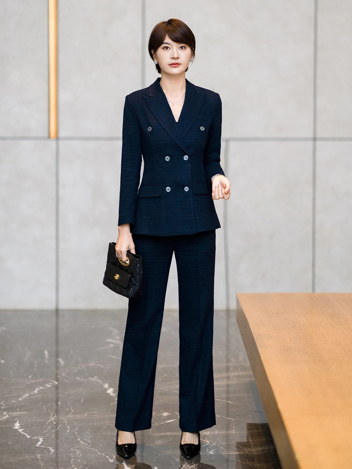 

Chic Busin Casual Women's Suit Set Commute Profional Interview Two-Piece Set Long Sve Long Pants Polyester Fiber