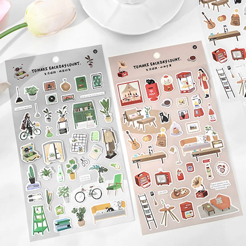 Aesthetic Daily Life Plants Sticker Sheet Scrapbooking Junk Journal Diary Photo Album Decoration Paper Stationery Supplies