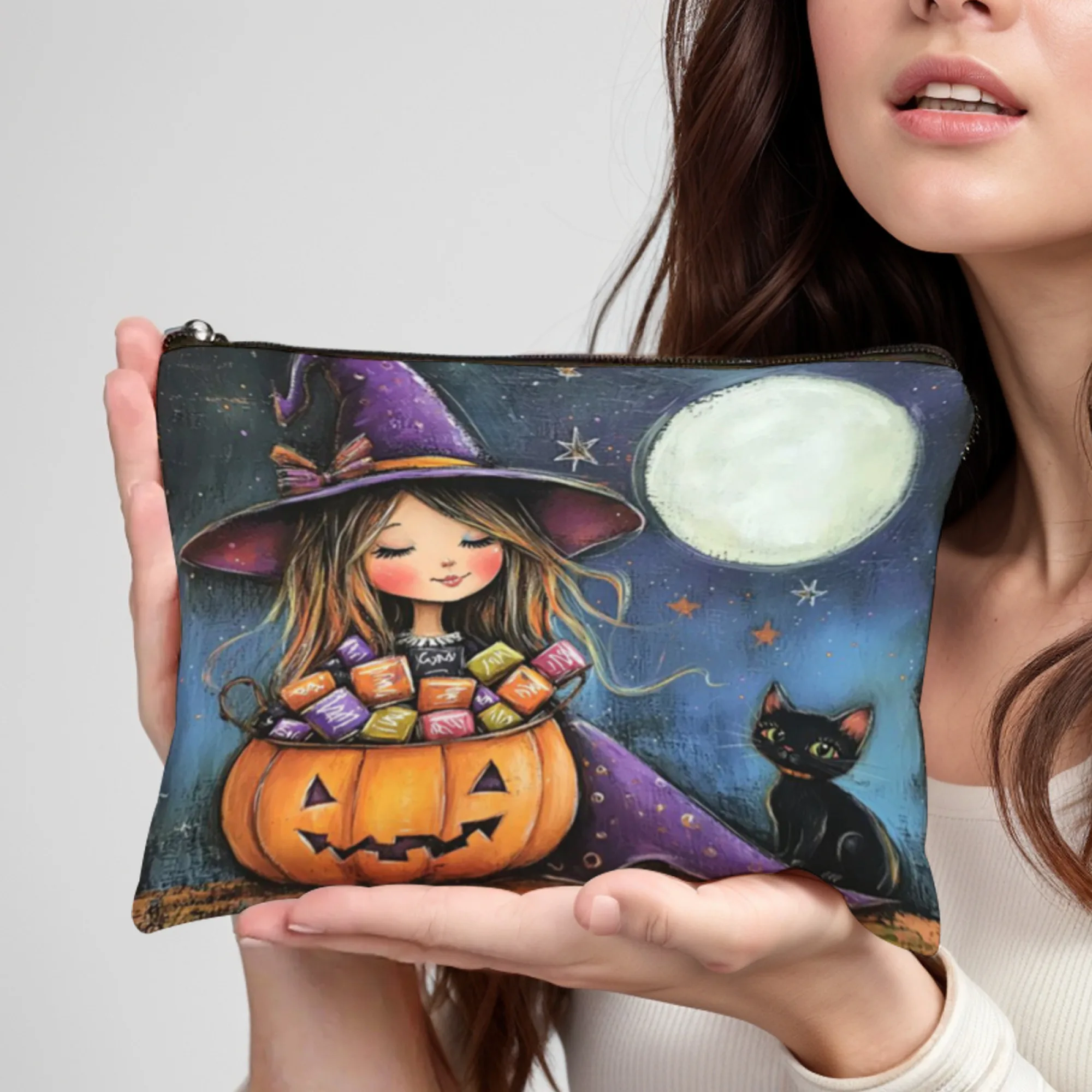 Pumpkin Girl Makeup Bag Lightweight Portable Cosmetic Case With Zipper Closure Ideal For Women Birthday Christmas Gifts