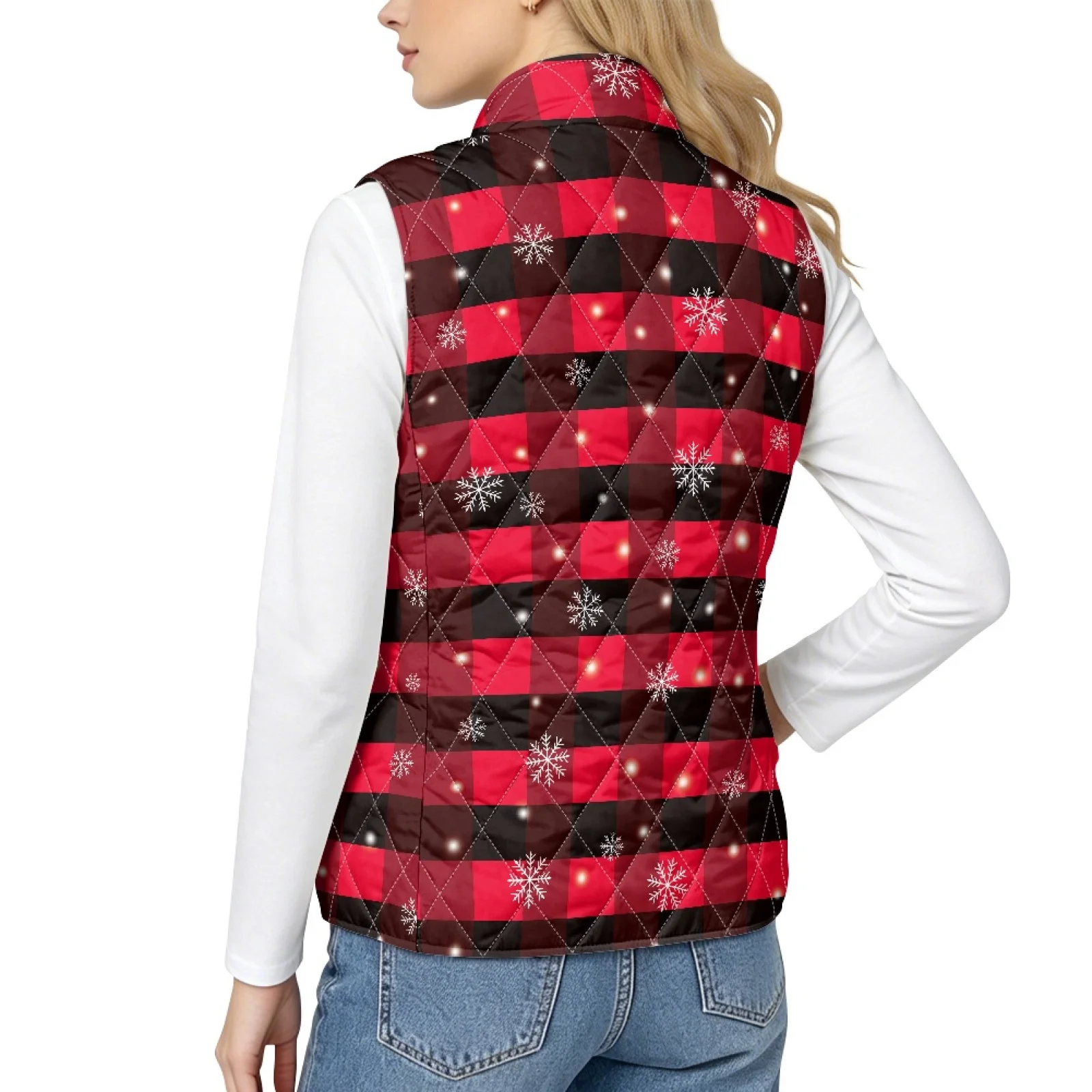 PENSTROLL Plaid plus Size Quilted Vest 2Xl Casual Padded Gilet Women's Quilted Jacket Vest for Fall Running
