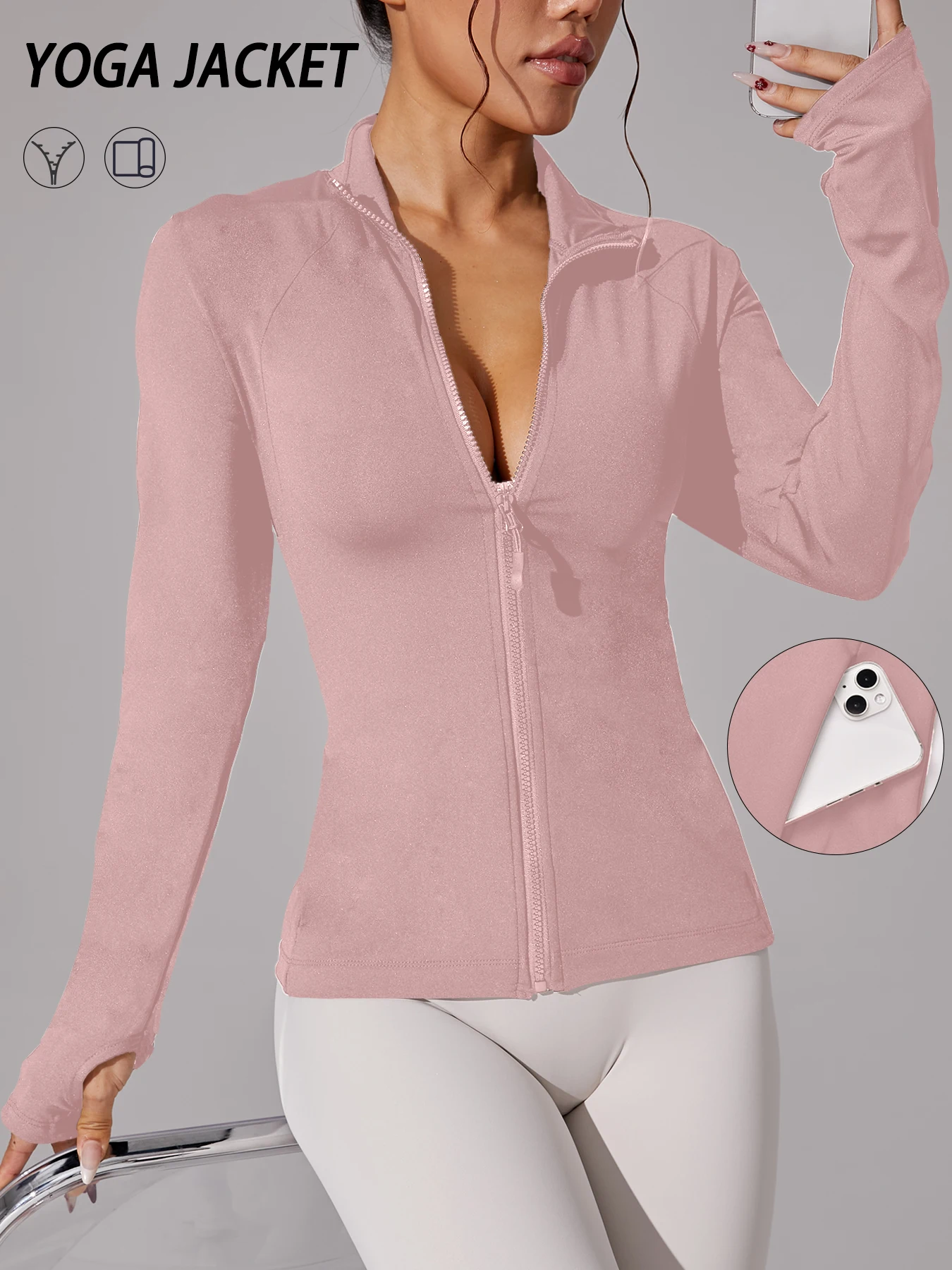 

Workout Running Jacket for Women Full Zip Thumb Holes Perfect for Hiking Yoga & More