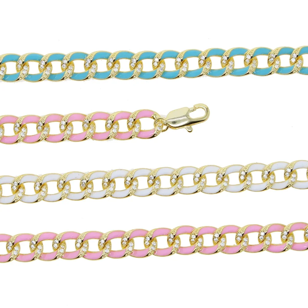 Candy Neon Enamel Colorful 7mm Enamel Miami Cuban Chain Rainbow Choker Necklace 35+10CM Fashion Women Jewelry