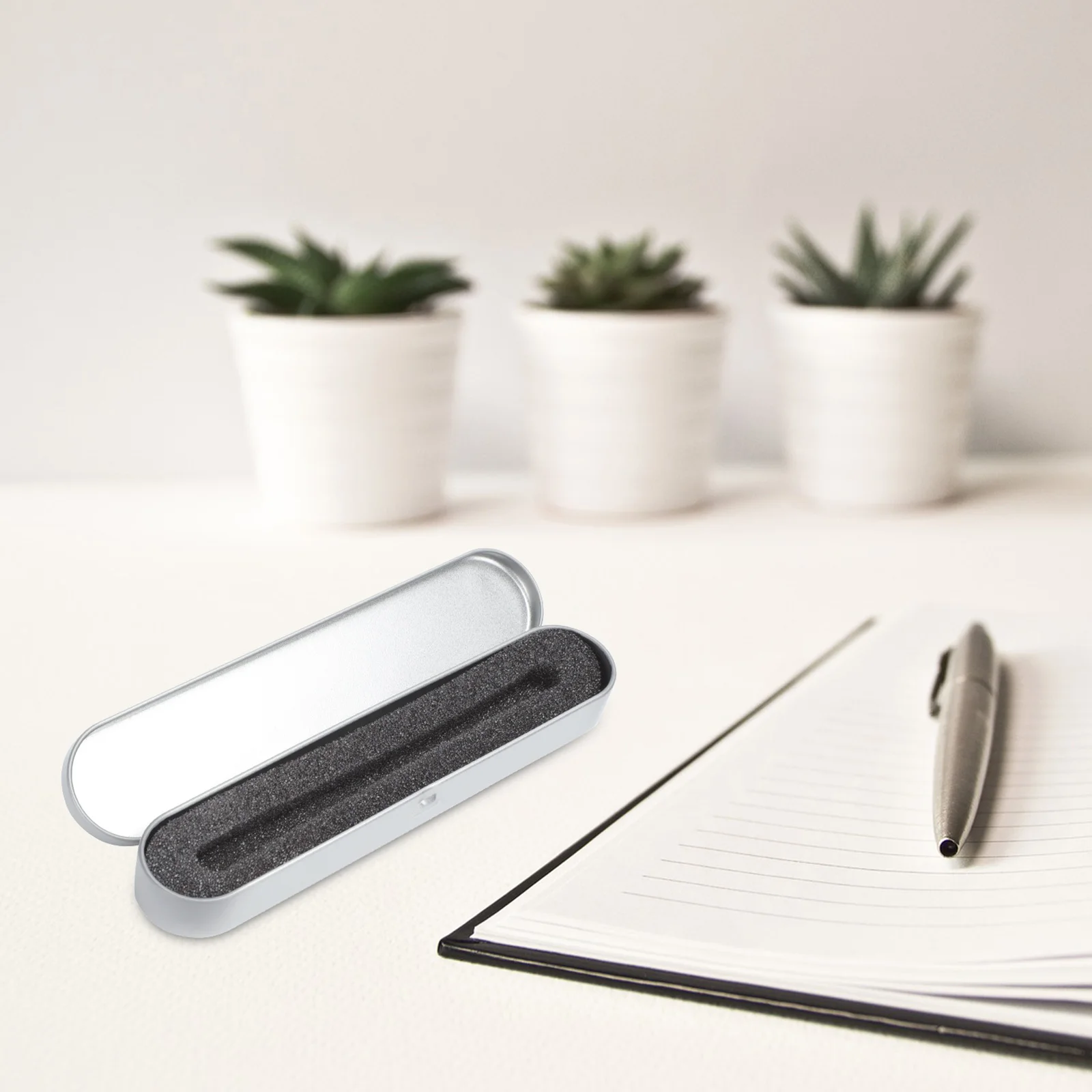 4 pcs Metal Pen Box Silver Square Tinplate Storage Case Waterproof Durable Organizer Gift Box Container For Students