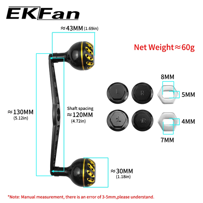 EKfan 130MM Baitcasting Fishing Reel Handle for A/S/D 7*4/8*5mm Hole universal Handle Aluminum Alloy BC Reel Handle Lure Reel