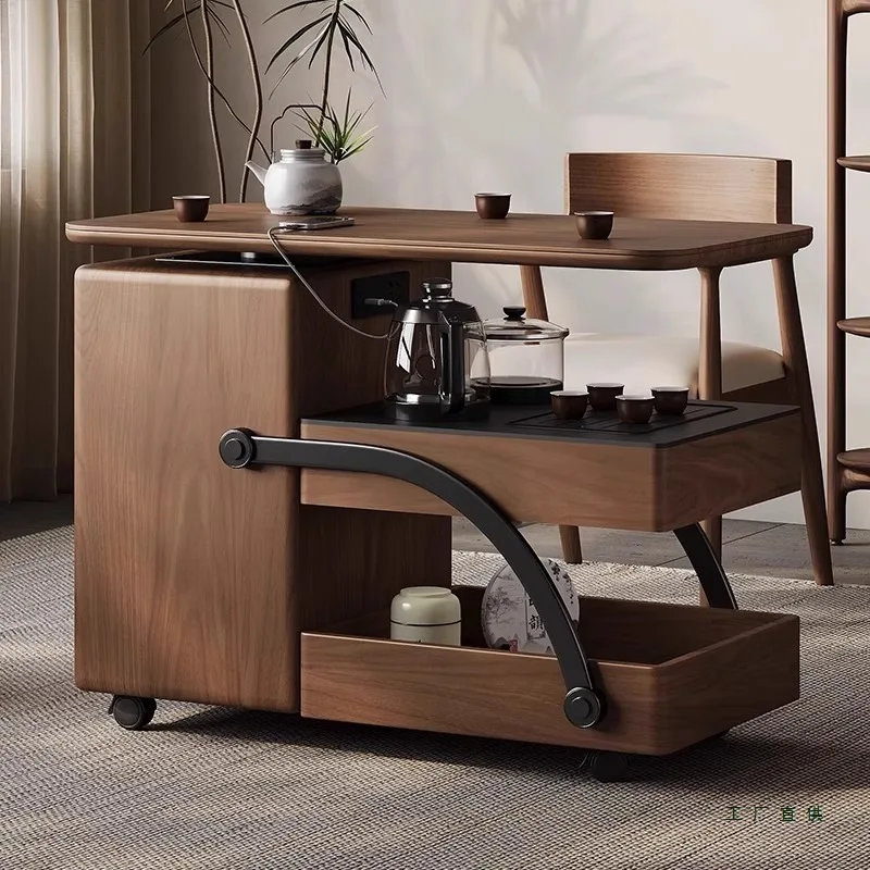 Used mobile tea cart foldable solid wood kung fu tea small household telescopic  tea brewing table integrated