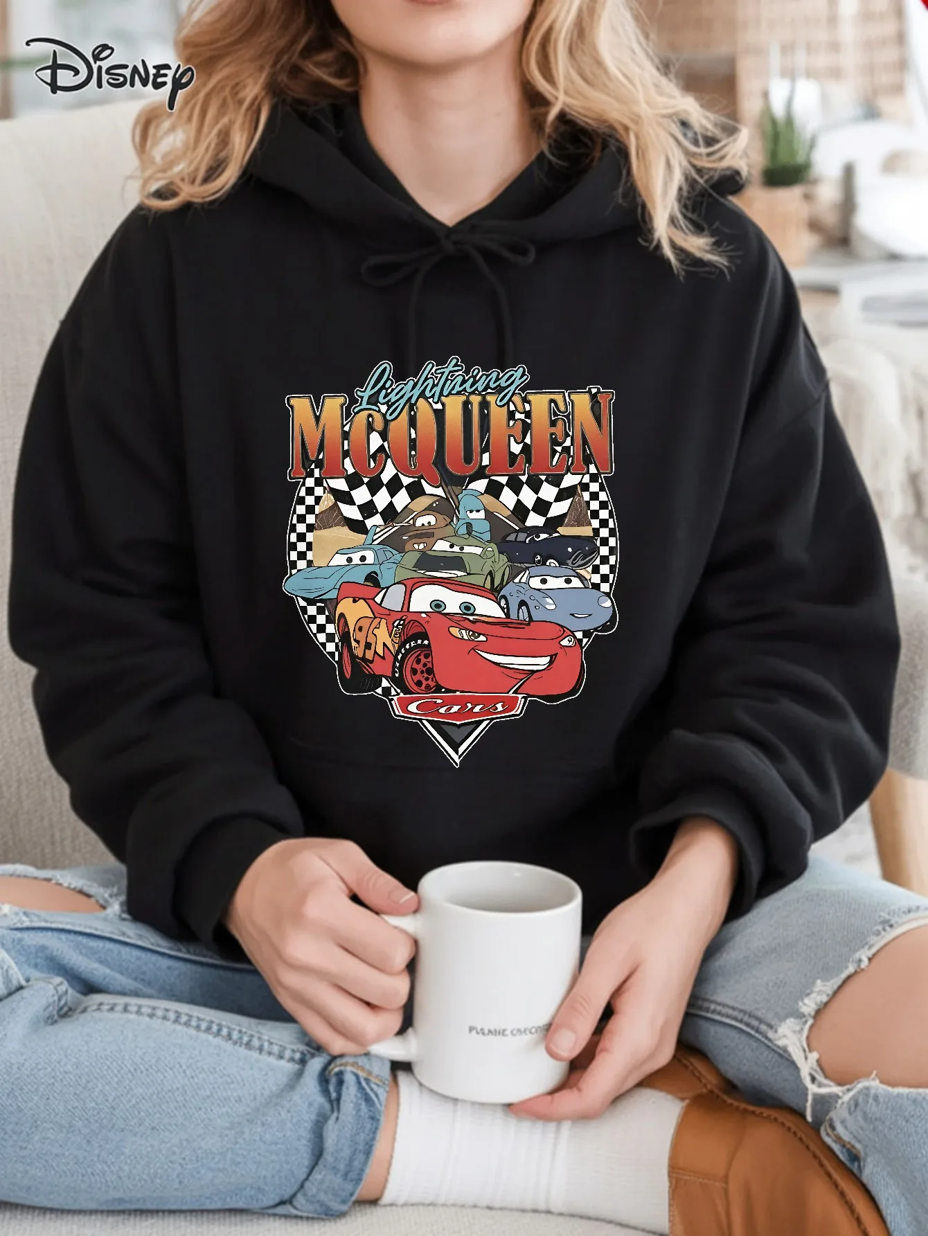 Disney Cars Lightning McQueen Frauen Hoodie Herbst Winter Casual Unisex Pullover Sweatshirt Kleidung Hoody Streetwear Übergroßen