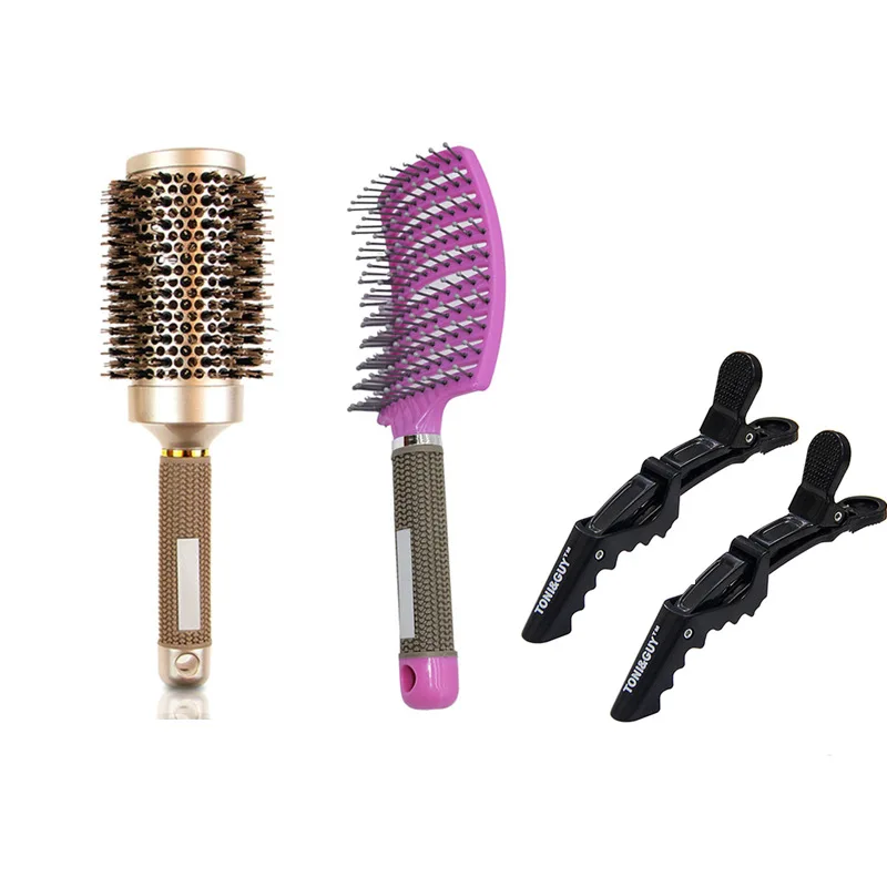 

Алюминиевая трубчатая керамическая цилиндрическая расческа-щетка золотистого цвета, девятирядная массажная расческа с изогнутыми зубьями, набор с зажимами, прочная.