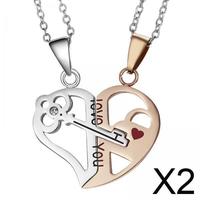 2xCouple Necklace Heart Couple Necklace And Key Heart Shaped Puzzle Necklace for DIY Valentine's Day