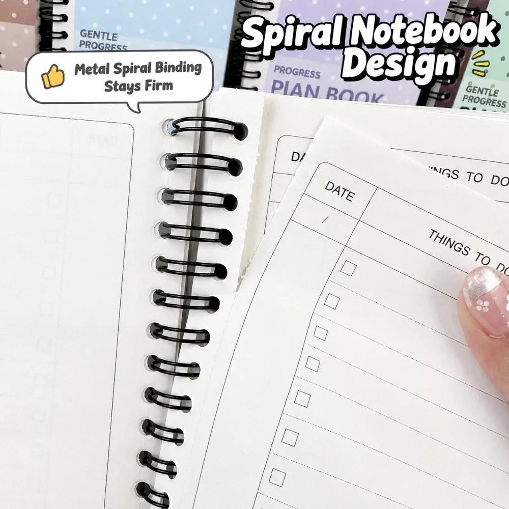 Korean Polka Dot Print Diary Notebook Spiral Bound Portable Daily Planner To Do List Journal Daily Use