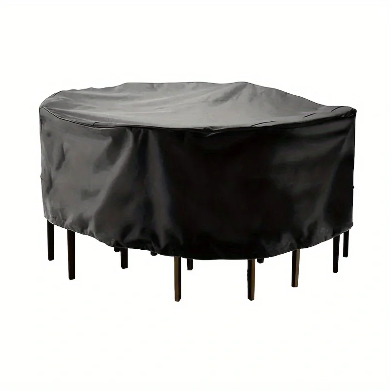 Waterproof Round Patio Furniture Cover - UV & Wind Resistant, Dustproof Outdoor Table and Chair Set Protector, Black, Rain, Snow