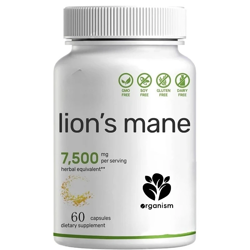 

Lion mane mushroom supplement, 60 capsules - active fruiting body and mycelium 10:1 extract - immune health support