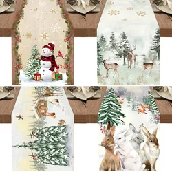 Watercolor Deer Snowman Christmas Table Runner, Christmas Table Decorations For Home 2026 Xmas Table Flag Navidad Noel Gifts