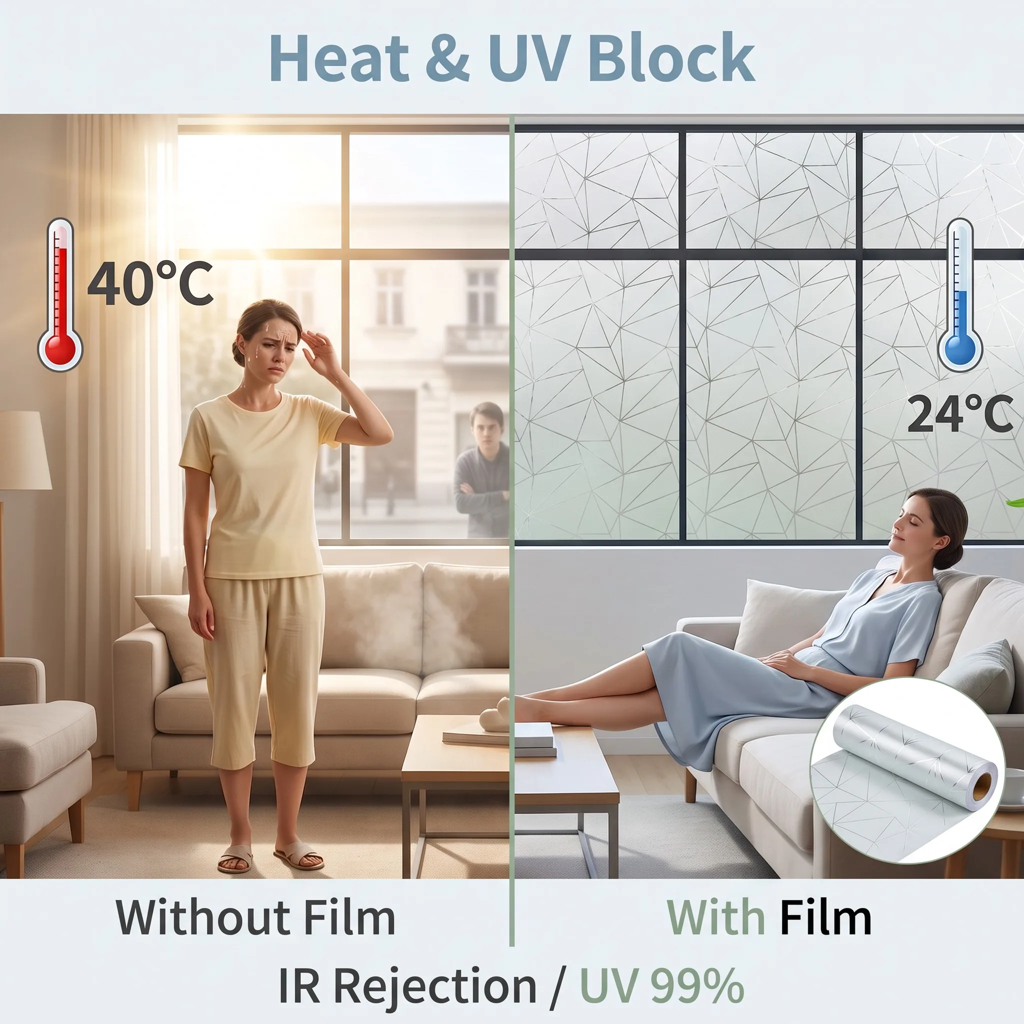 Geometric Window Film Privacy Decorative Frosted Glass Static Cling for Home Bathroom Living Room Glass Door Decor