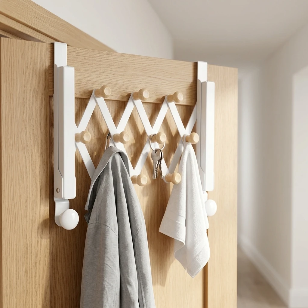 Sturdy Over Door Hooks Organizer Rack Space Saving for Bedroom Dorm Office No Drilling Plastic Coat Hanger Durable White