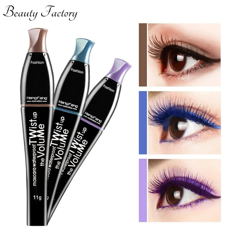 Hengfang Mascara colorato colore Volume allungamento Curling Cosplay ciglia trucco fibra cosmetico impermeabile