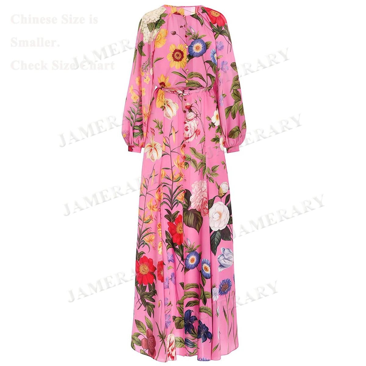 Elegant Autumn Long Sleeve Floral Maxi Dresses Women Single Breasted Belt Muslims Print Dress Female Prom Evening Vestidos