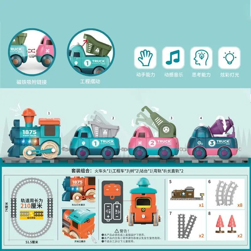 Kolejka z wagonami w kolorach makaroników, zabawka dla dzieci, elektryczna, z efektami świetlnymi, projekty z kreskówek, interakcja rodzic-dziecko, zabawki na prezent.