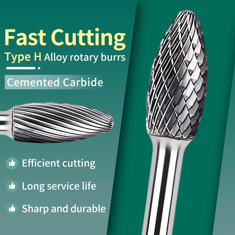 

Роторный напильник из твердого сплава H-типа, внутренняя шлифовальная головка, электрическая дрель, напильник для полировки металла, дерева, обрезка, развертывающая фреза