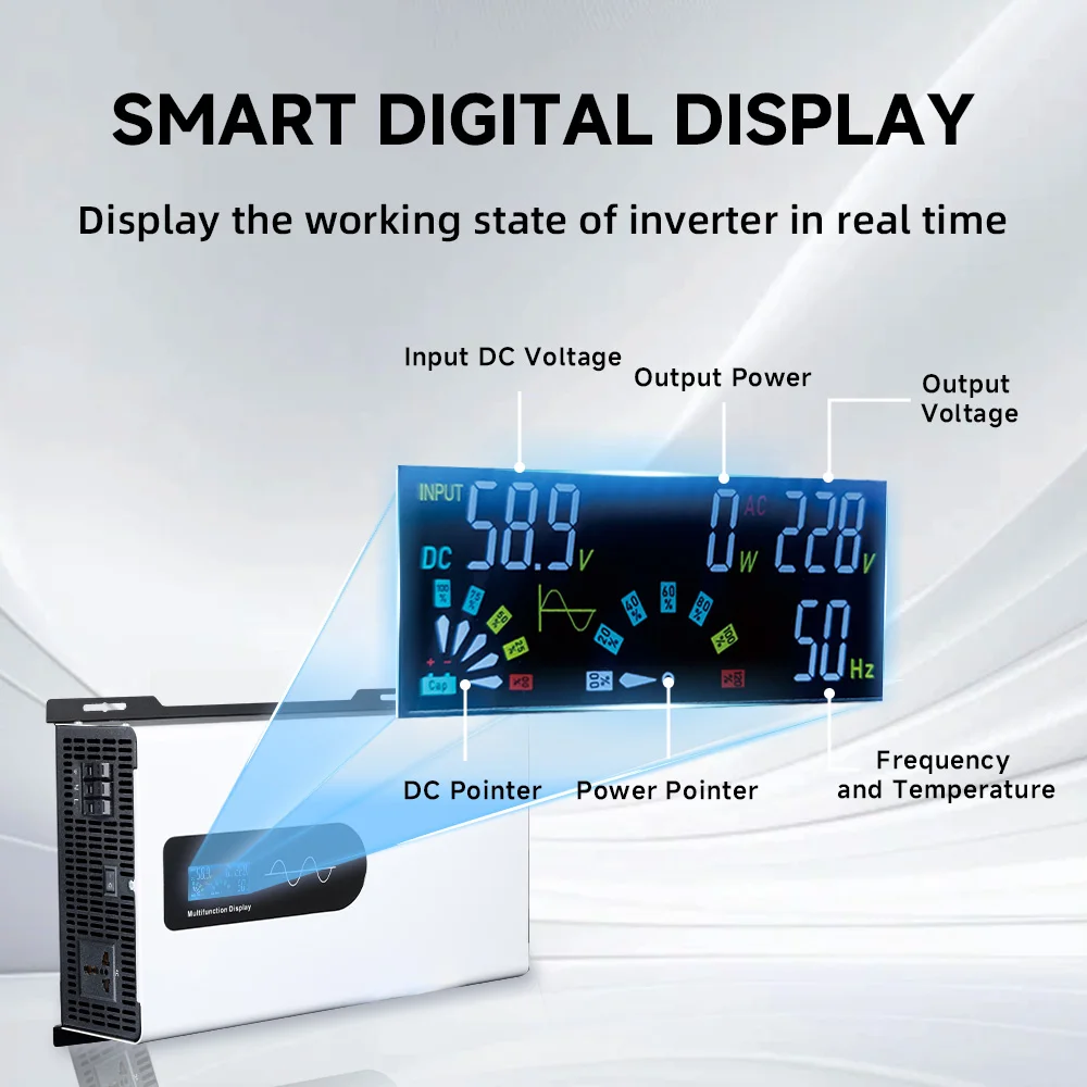 AIRSPIRIT 10/8/6/5KW Power Inverter Pure Sine Wave DC 12/24/48/60/72V To AC 110/120/220/230V LCD Display For Vehicles RV System