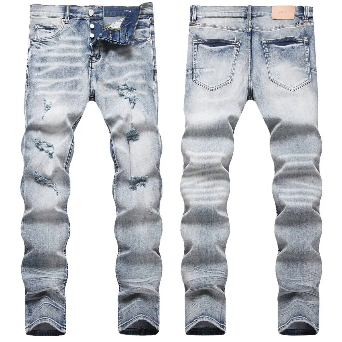 

PU Men's Mustache Distressed Slim Fit Skinny Jeans Street Fashion Versatile Denim Pants