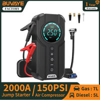 2000A Portable Emergency Car Battery Starter Booster Pack - Power Bank 150PSI Air Compressor for 8L Diesel/6L Gas
