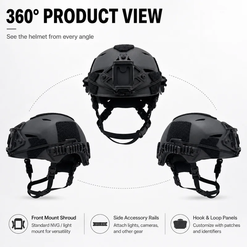 FAST MH Helmet ABS Lightweight Airsoft Outdoor Training Helmet 54-61cm with Side Rails Front Mount Adjustable Suspension