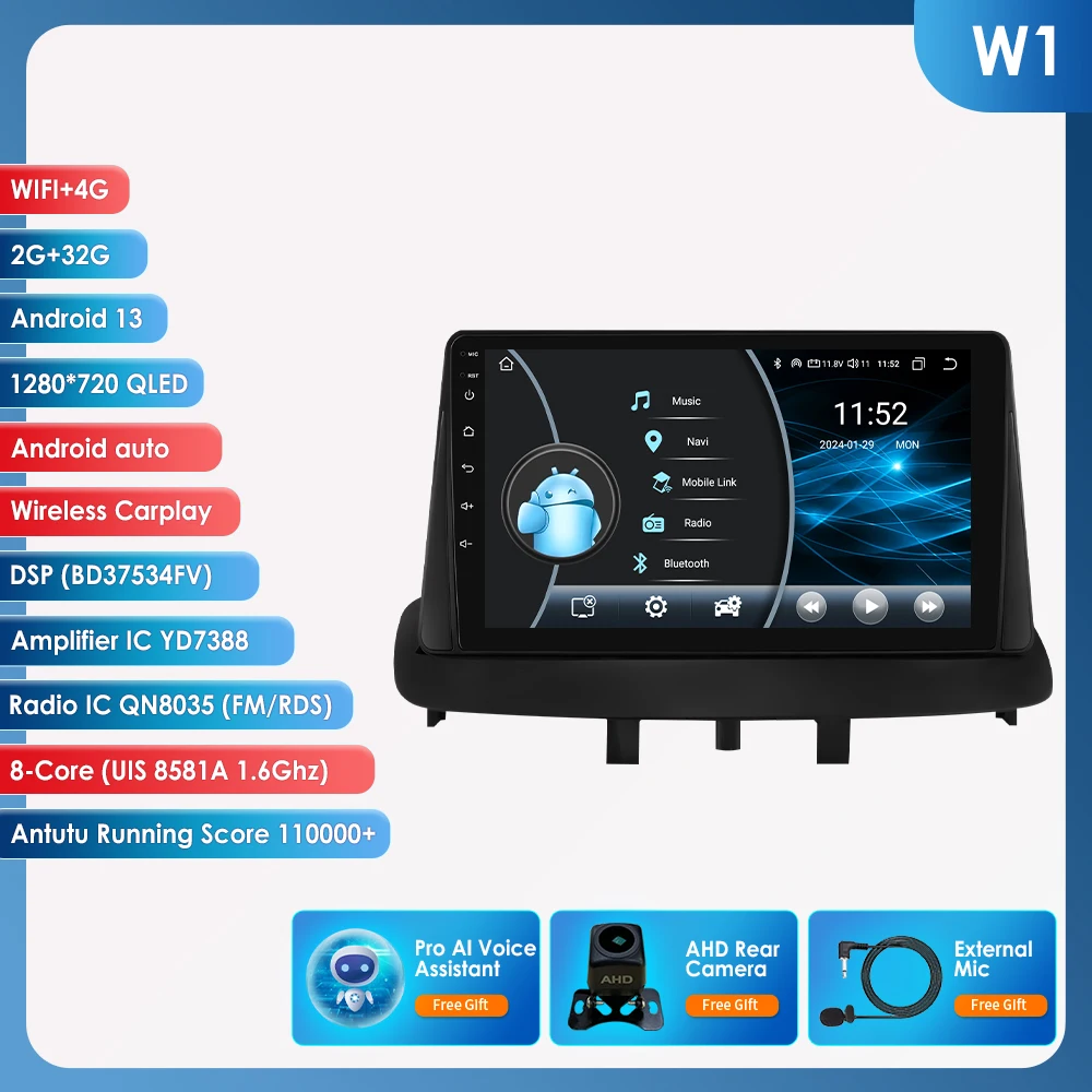 Android Autoradio Voor Renault Megane 3 2008 - 2014 Multimedia Videospeler Gps Draadloze Carplay Auto Audio Stereo 9 Touchscreen