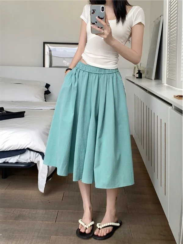 

plus Size Casual Wide Leg Pants Women's High Waist Loose Slimming Design Summer New Style Seven-Foot Skirt Commute Style