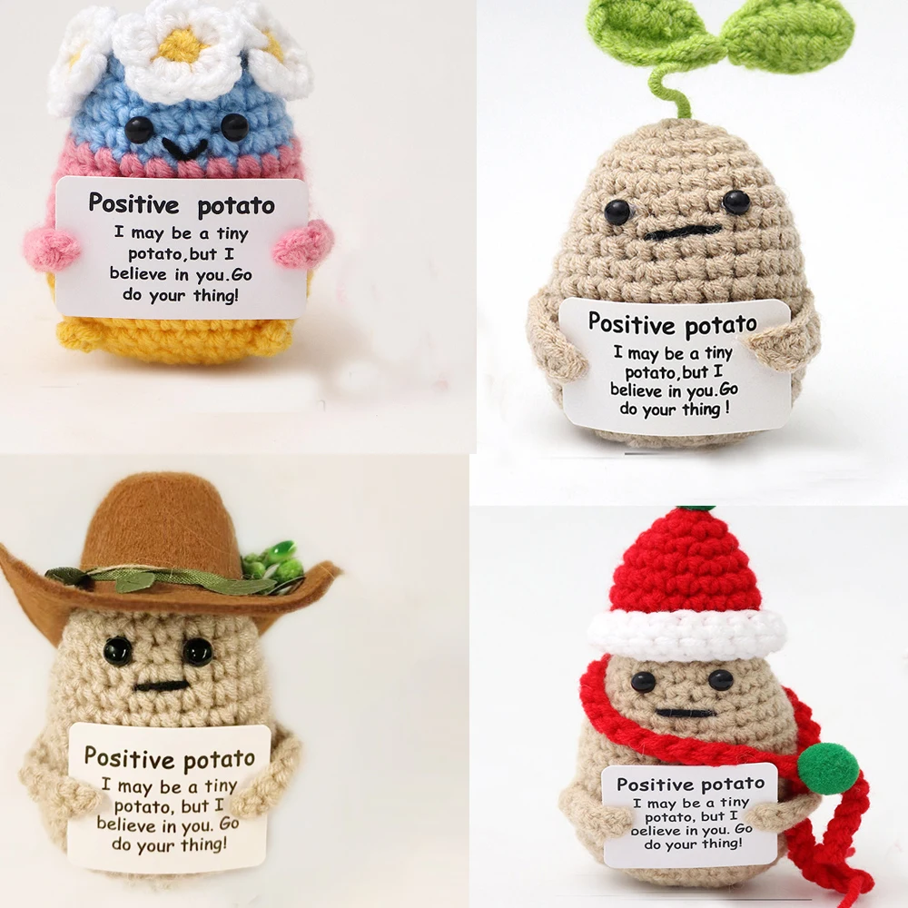 Divertida muñeca de apoyo emocional de ganchillo de patata positiva, regalo de animales de ganchillo positivo para amigos, muñecas creativas