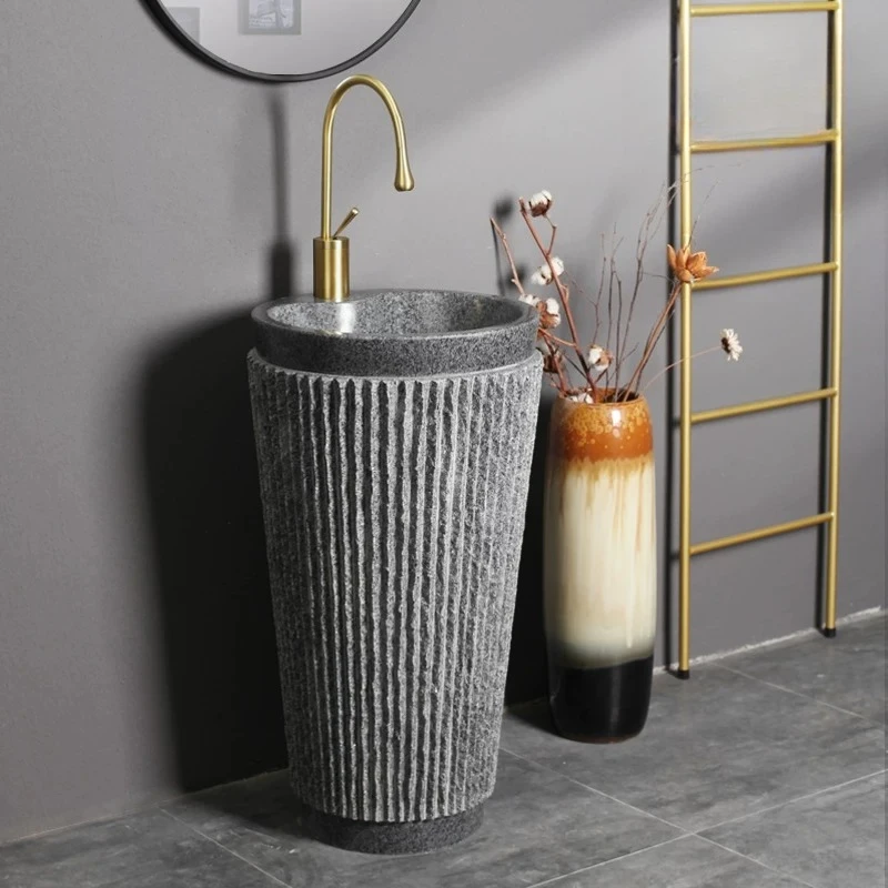 

Marble Round Column Basin Natural Stone Retro Light Luxury Outdoor Courtyard Bathroom Sink