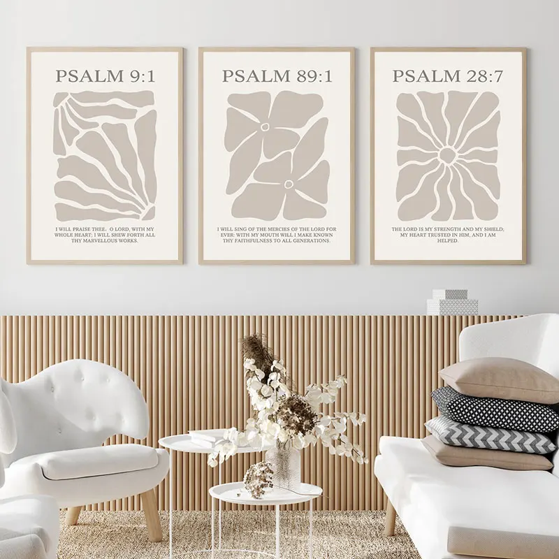 Simple Bible Quotes Canvas Art Prints Abstract Color Block Flowers Pattern Wall Decorative Posters for Living Room Bedroom