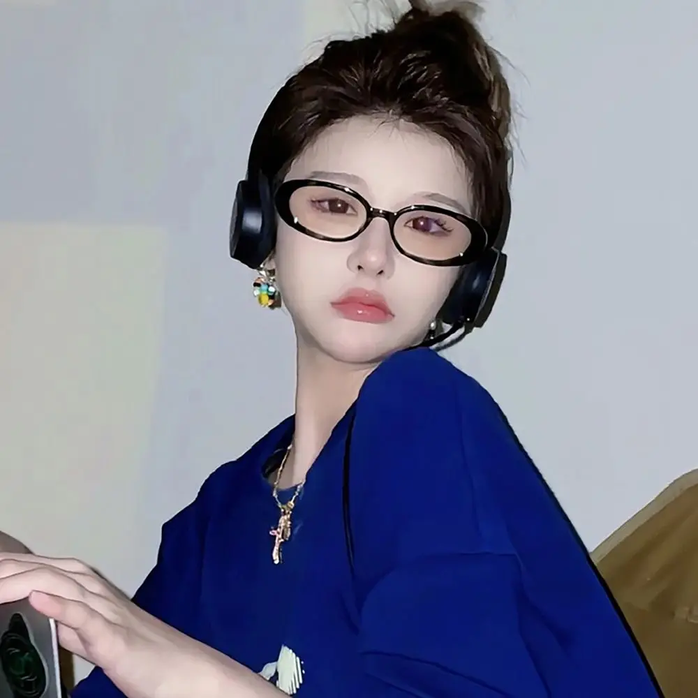 نظارات سوداء مضادة للضوء الأزرق، ملابس العين بدون مواد مكياج، نظارات قراءة بيضاوية الشكل لحماية العين، نظارات عتيقة، مكتب الدراسة #2