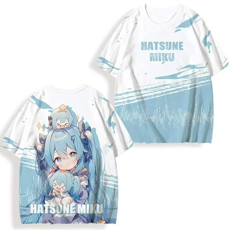 Hatsune Miku Drukowane 3D Damskie Koszulki Anime z Krótkim Rękawem Letnie Codzienne Modne Sportowe Koszulki Y2K Unisex