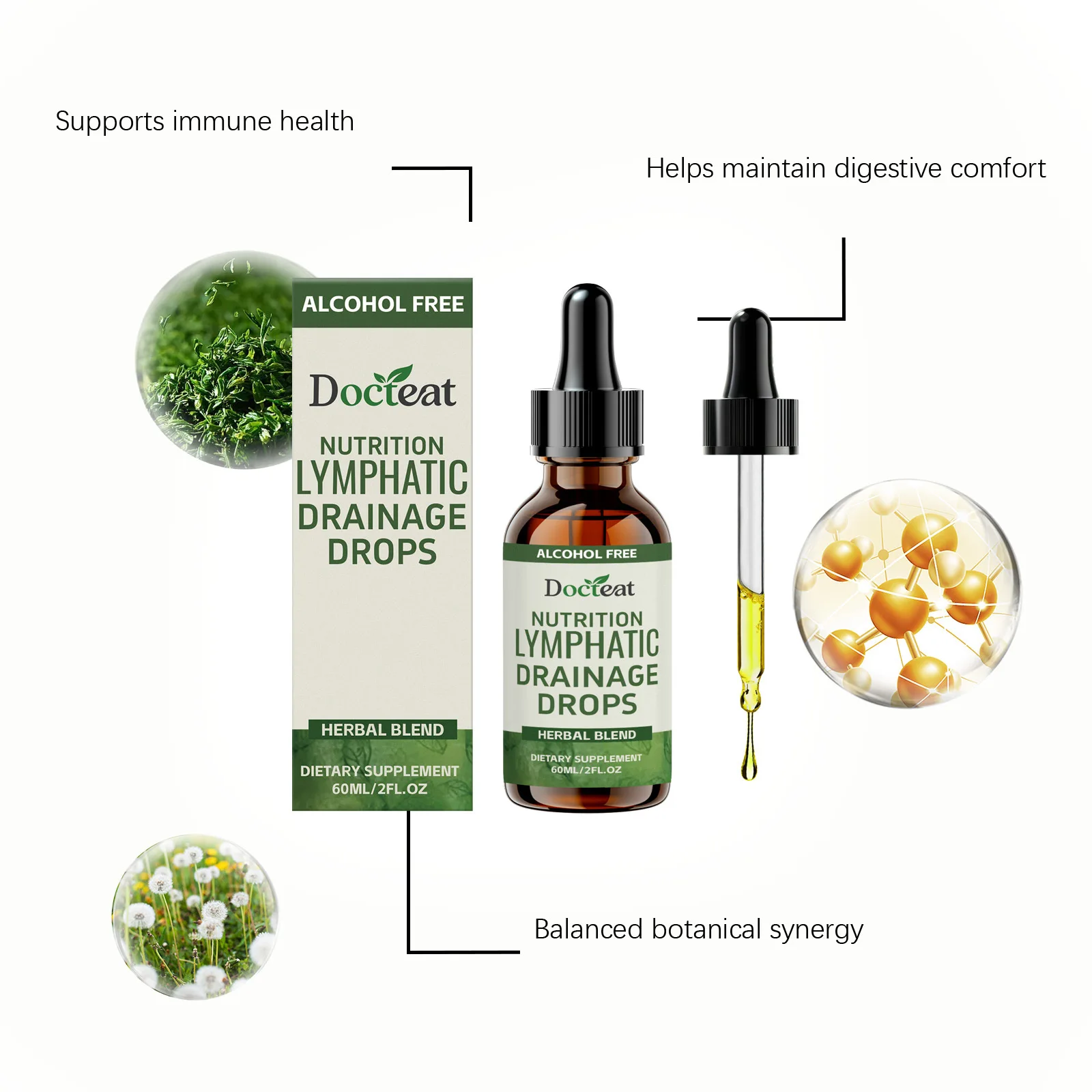 Liposomal Lymphatic Drainage Drops Supplement Lymph Node Cleanse Fluid Balance Anti-Puffiness Detox Immune Support Liquid Drops