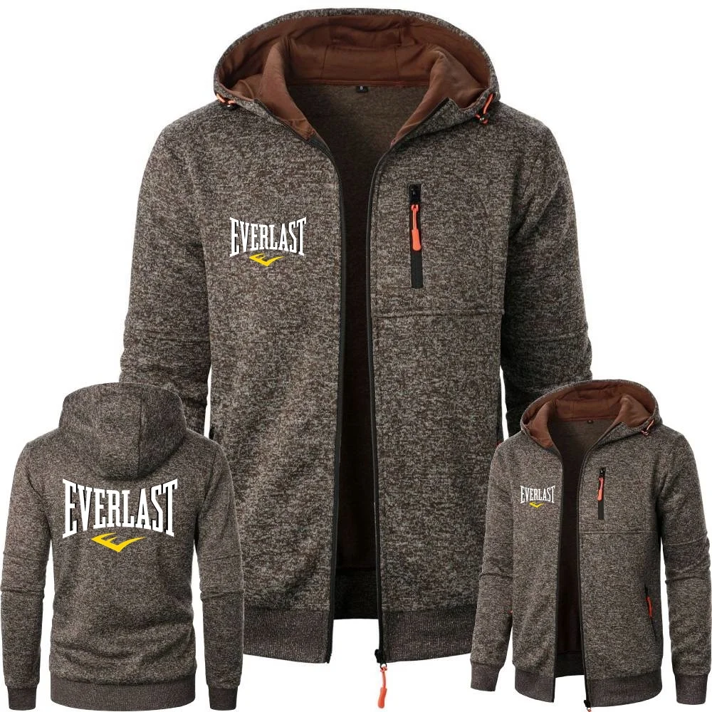 Prendas de vestir para hombre, Sudadera con capucha con cremallera para hombre, sudadera Everlast, chaqueta, chándal con capucha de lana a prueba de viento, abrigos deportivos informales