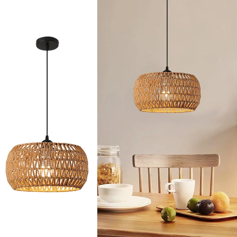 Boho 32CM Bamboo Woven Pendant Lamp Lighting E27 Handcrafted Artisan Lampshade for Hallway Bedroom