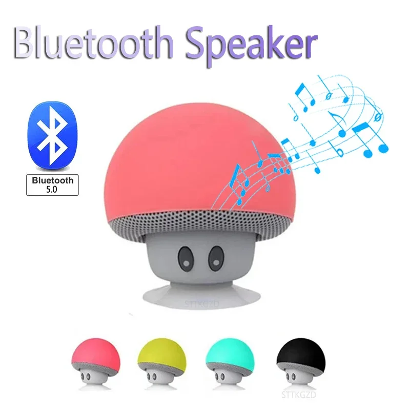 Mini Mushroom Bluetooth Speaker Portable Wireless Sound Box Sucker Cup Audio Receiver Music Stereo Subwoofer Can Phone Holder
