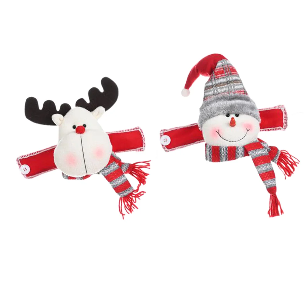 

2Pcs Christmas Curtain Buckle Snownman Deer Pattern Cartoon Style Bright Color Premium Cloth Party Room Decoration