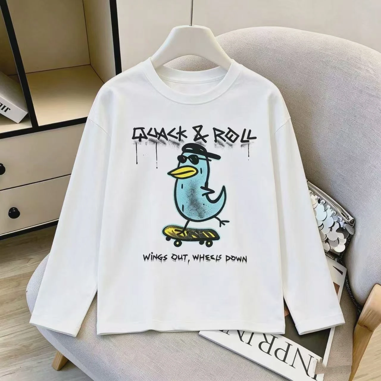Boys Girls Cotton Long Sleeve T-Shirt Round Neck Basic Top Soft Breathable Comfortable Casual Undershirt Fashion Graffiti print