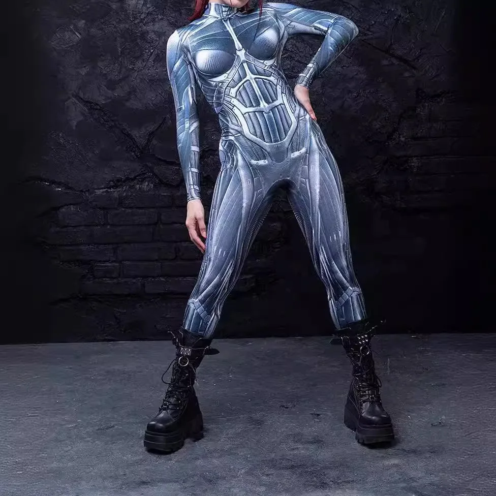 

Robot Punk Jumpsuit Halloween Jumpsuit Catsuit Sexy Women Cosplay Costume Skeleton Cyberpunk Steampunk Female Zentai Suit