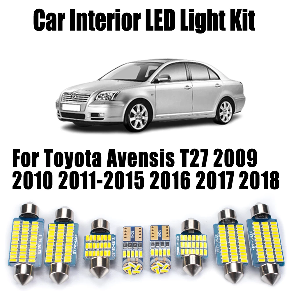 

14 шт. Canbus светодиодный комплект внутреннего освещения с куполом для чтения багажника для Toyota Avensis T27 2009 2010 2011-2015 2016 2017 2018 автомобильные лампы