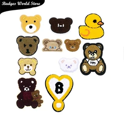 Bear Yellow Duck Heart-shaped Chenille Icon Towel Embroidery Applique Patches For Clothing DIY Iron on Badges on the Backpack