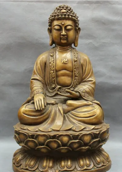 

17" Folk Tibet Bronze Buddhism Shakyamuni Sakyamuni Amitabha Buddha Statue