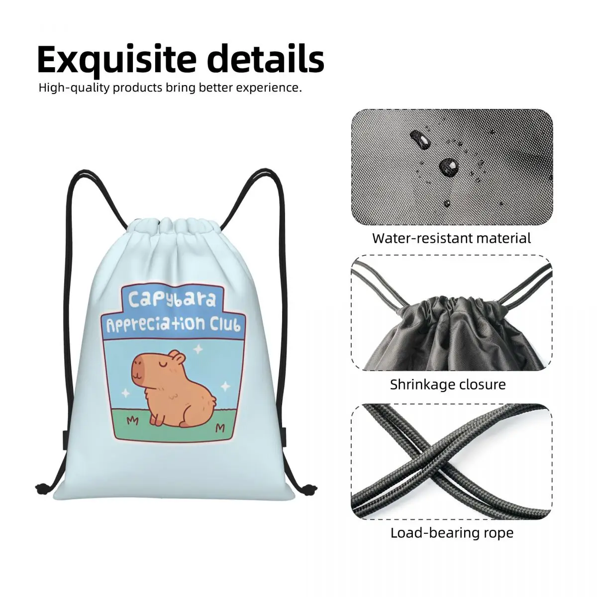 かわいいカピバラ感謝クラブ巾着バックパックスポーツジムバッグストリングサックパックヨガ用