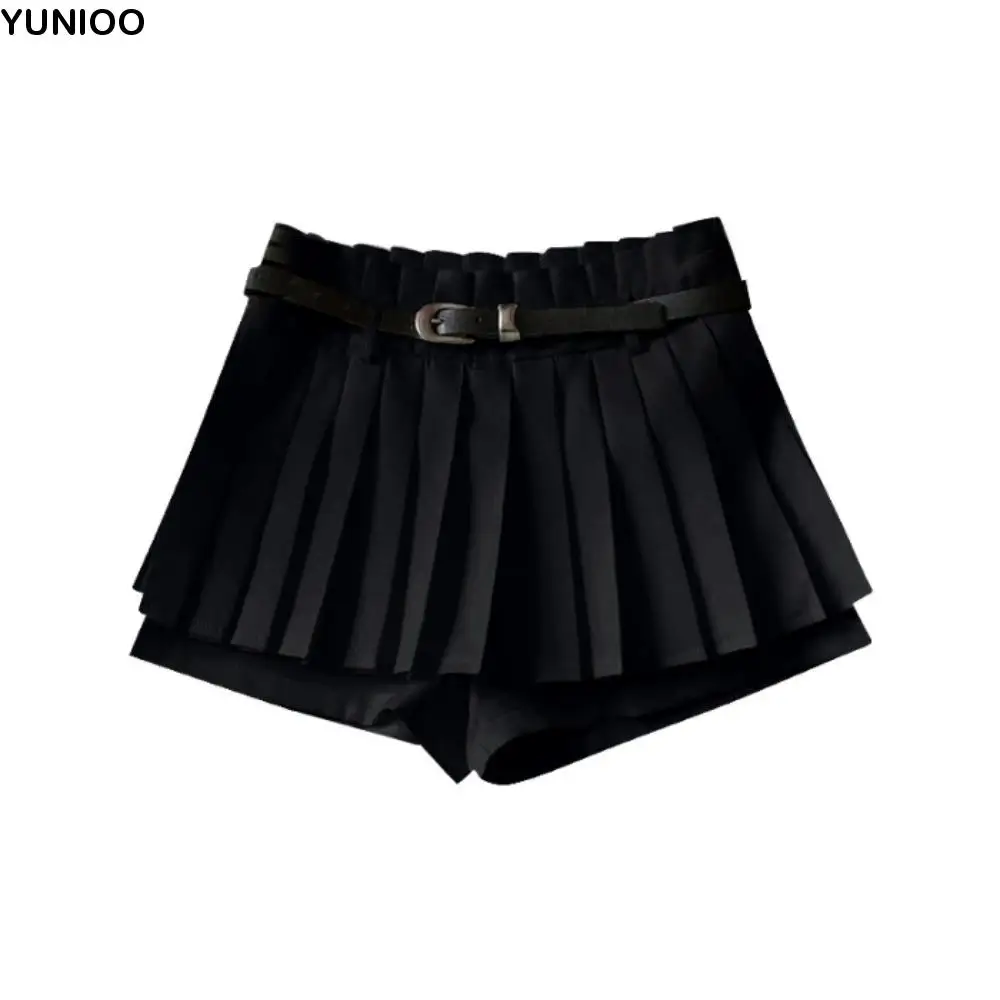 

Fashion Y2K A-Line Mini Skirts JK Preppy Style Pleated Skirt With Belt Ruffled Sweet Skirts with Safty Pants Streetwear