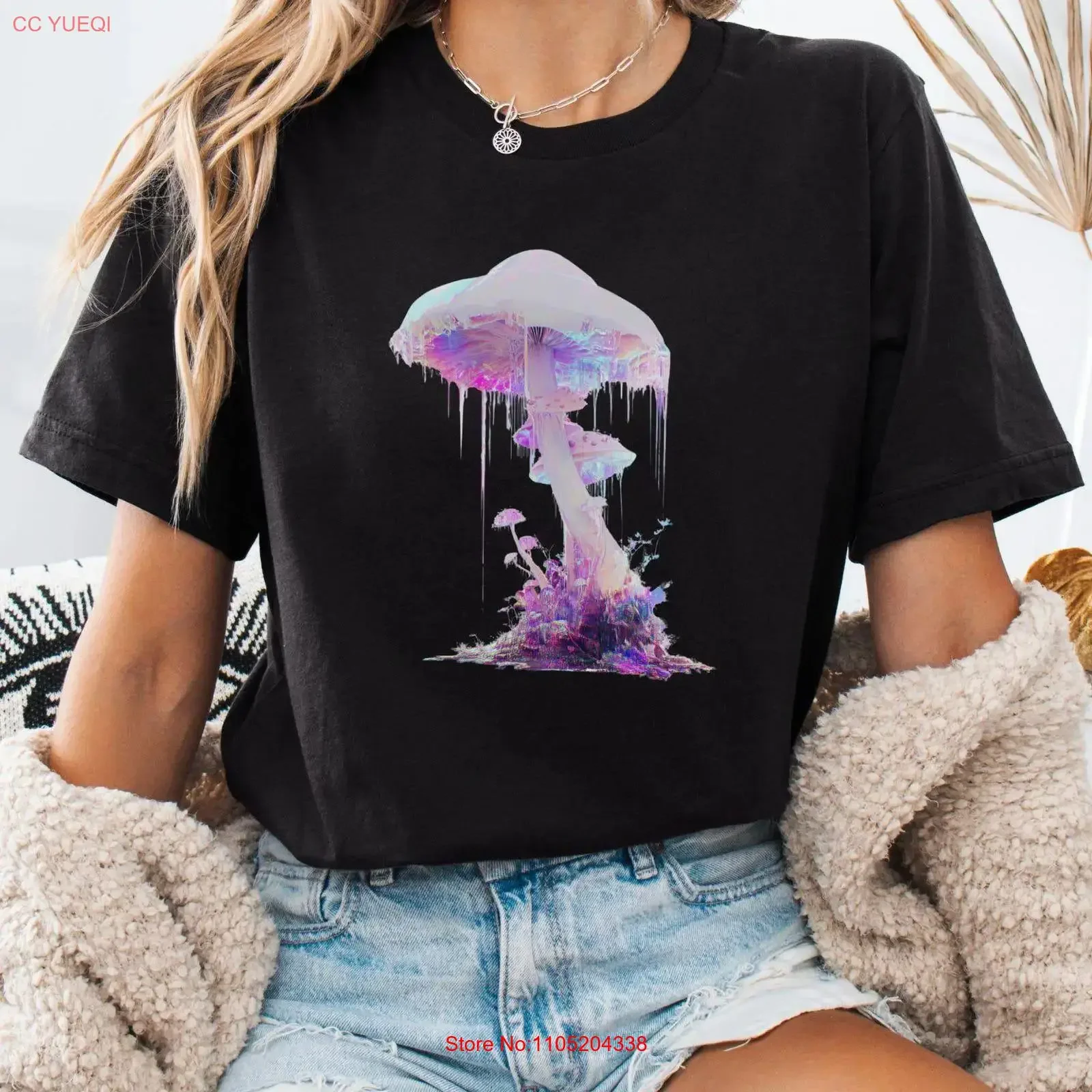 Festival Mushroom T Shirt Trippy Psychedelic Rave Shroom Top Colorful Boho Crewneck Whimsical Aesthetic Fungi Clothing vintage