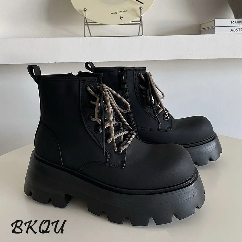 BKQU Chelsea Boots Men in The Early Spring 2025 Big Derby Shoes with Thick Soles and High Tops Casual Height-raising Ankle Boots