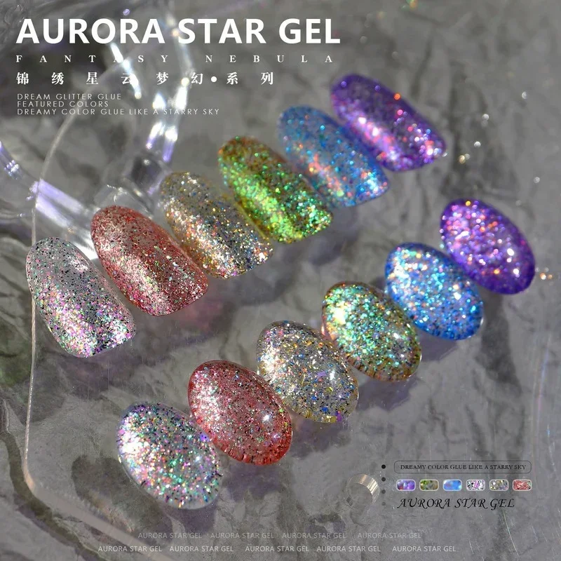 6ML Shiny Gel Nail Polish Painting Nail Art Vernis Semi Permanent Diamond Glitter Polish UV Nail Gel Top Coat Manicure